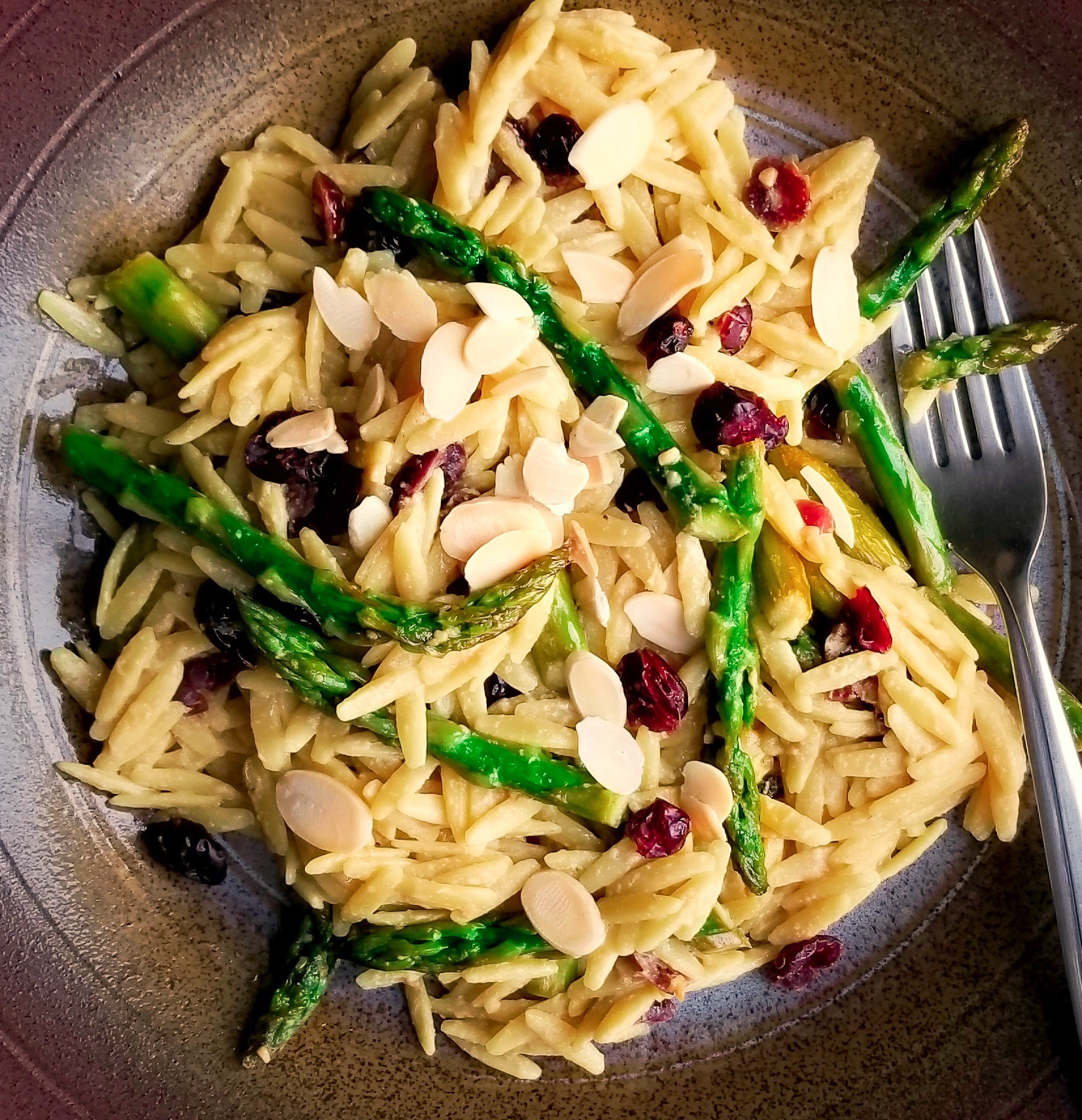 Lemon Orzo with Asparagus, Cranberries and Almonds