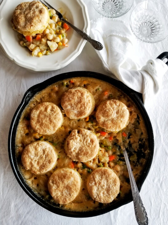 Chickpea Pot Pie with Flaky Biscuits