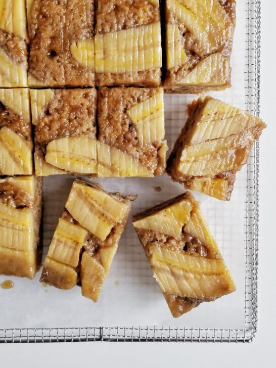 Upside Down Caramel Banana Sheet Cake