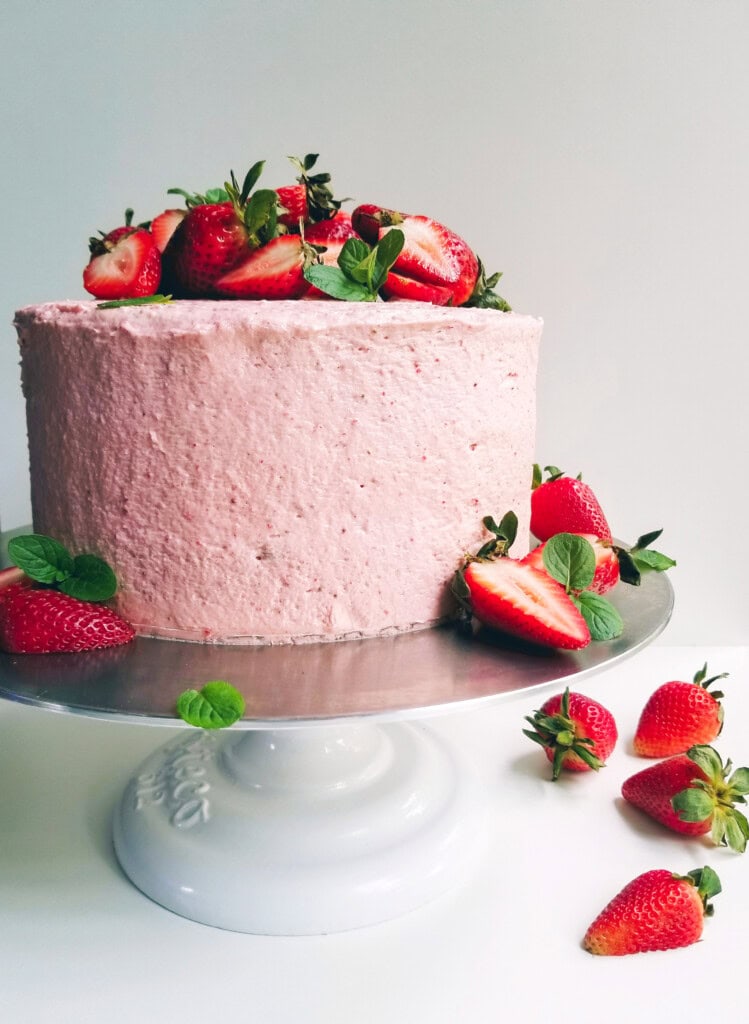 Vegan Strawberry Layer Cake with Strawberry Cream Cheese Frosting