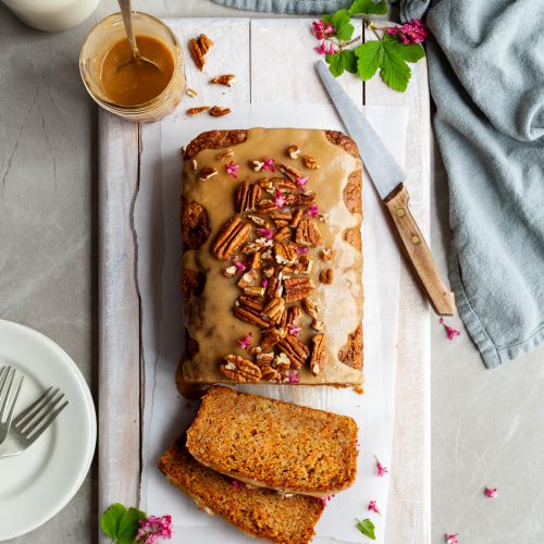 Carrot Spice Loaf with Maple Glaze with 2 slices cut
