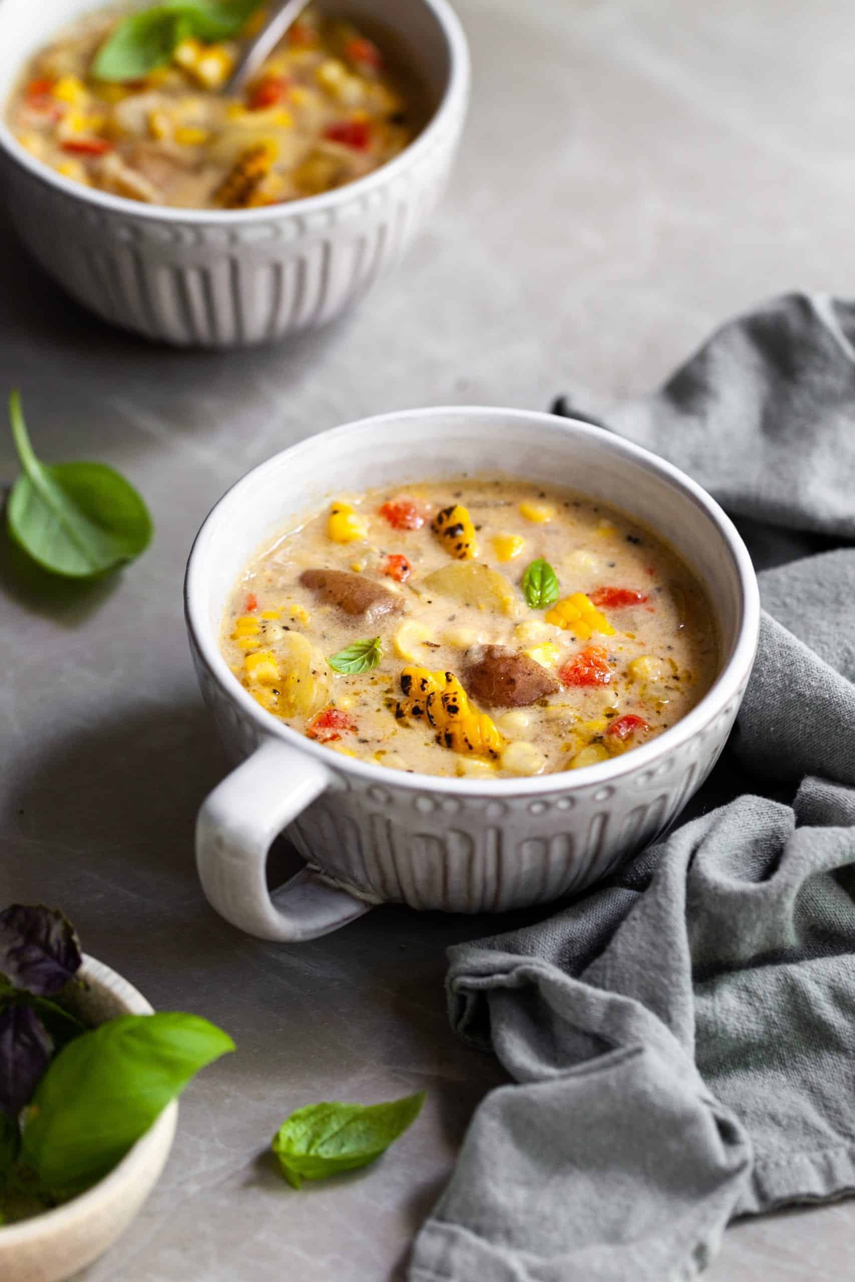 Creamy Corn & Potato Chowder Vegan & GlutenFree Crumbs & Caramel