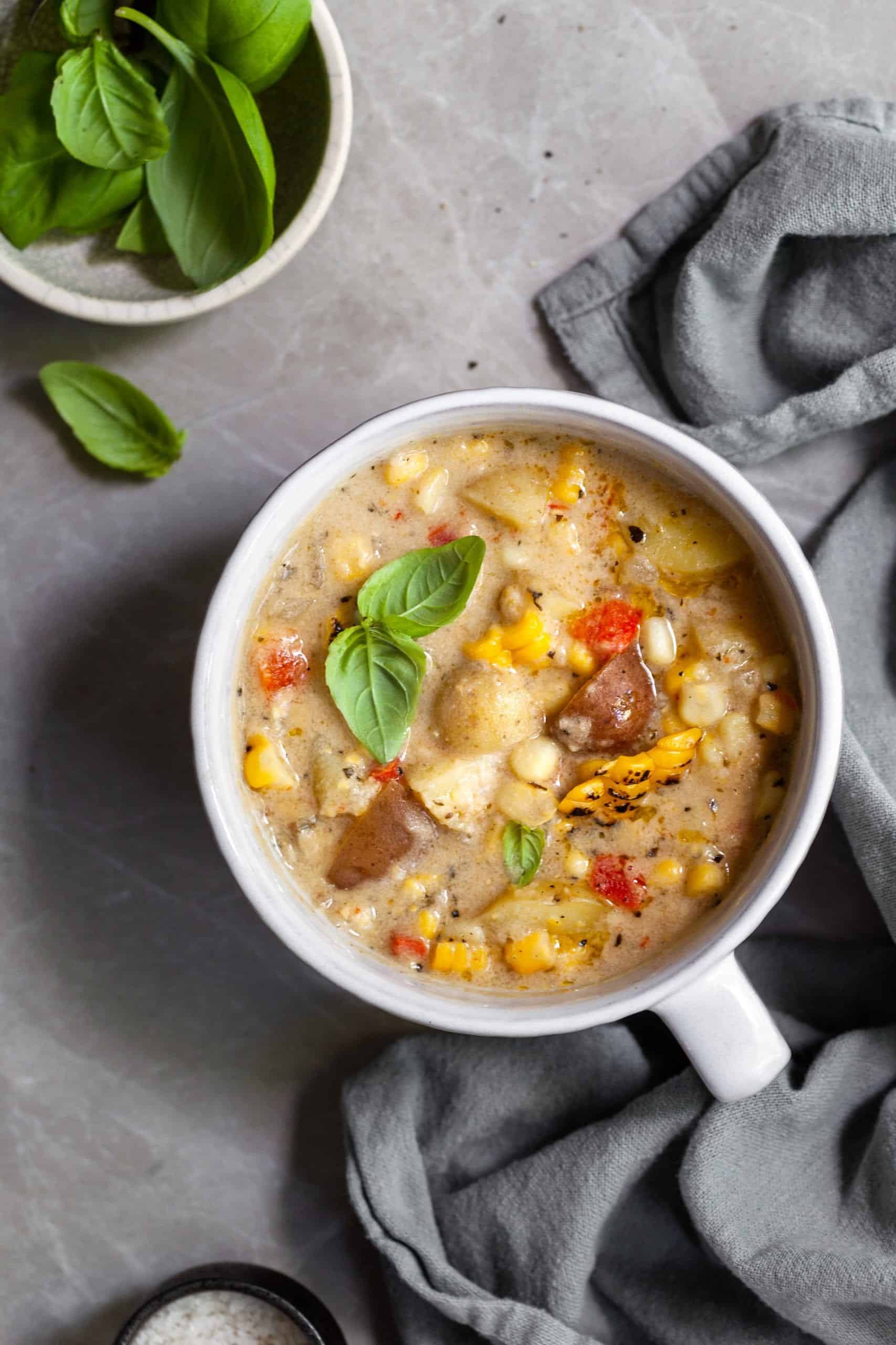 Creamy Corn & Potato Chowder Vegan & GlutenFree Crumbs & Caramel