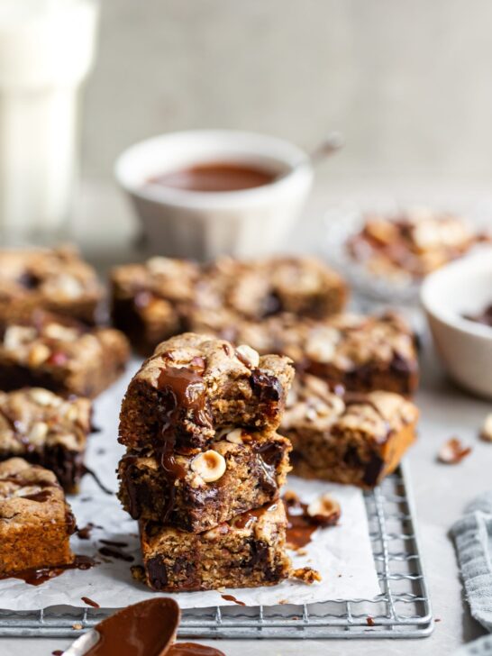 Vegan Chocolate Chunk Hazelnut Blondies