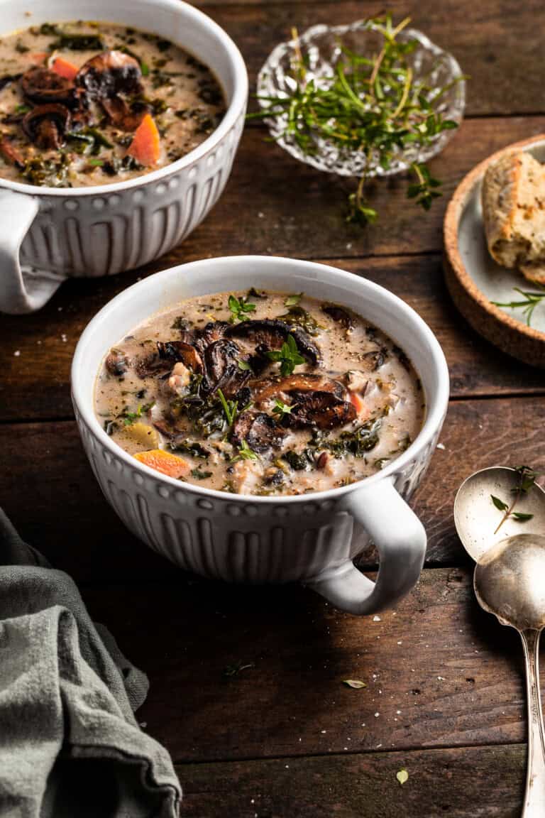 Creamy Vegan Mushroom Wild Rice Soup - Crumbs & Caramel
