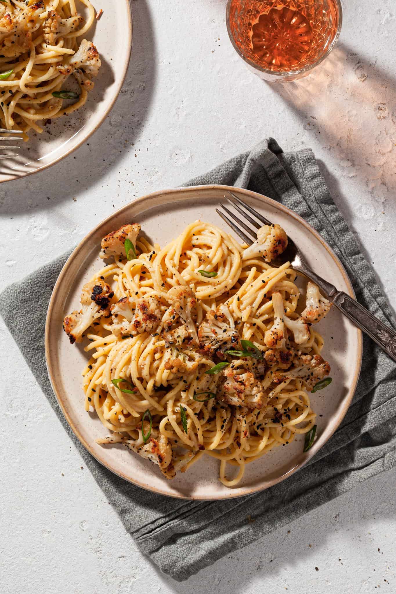 Garlic Miso Pasta with Roasted Cauliflower Vegan with GlutenFree