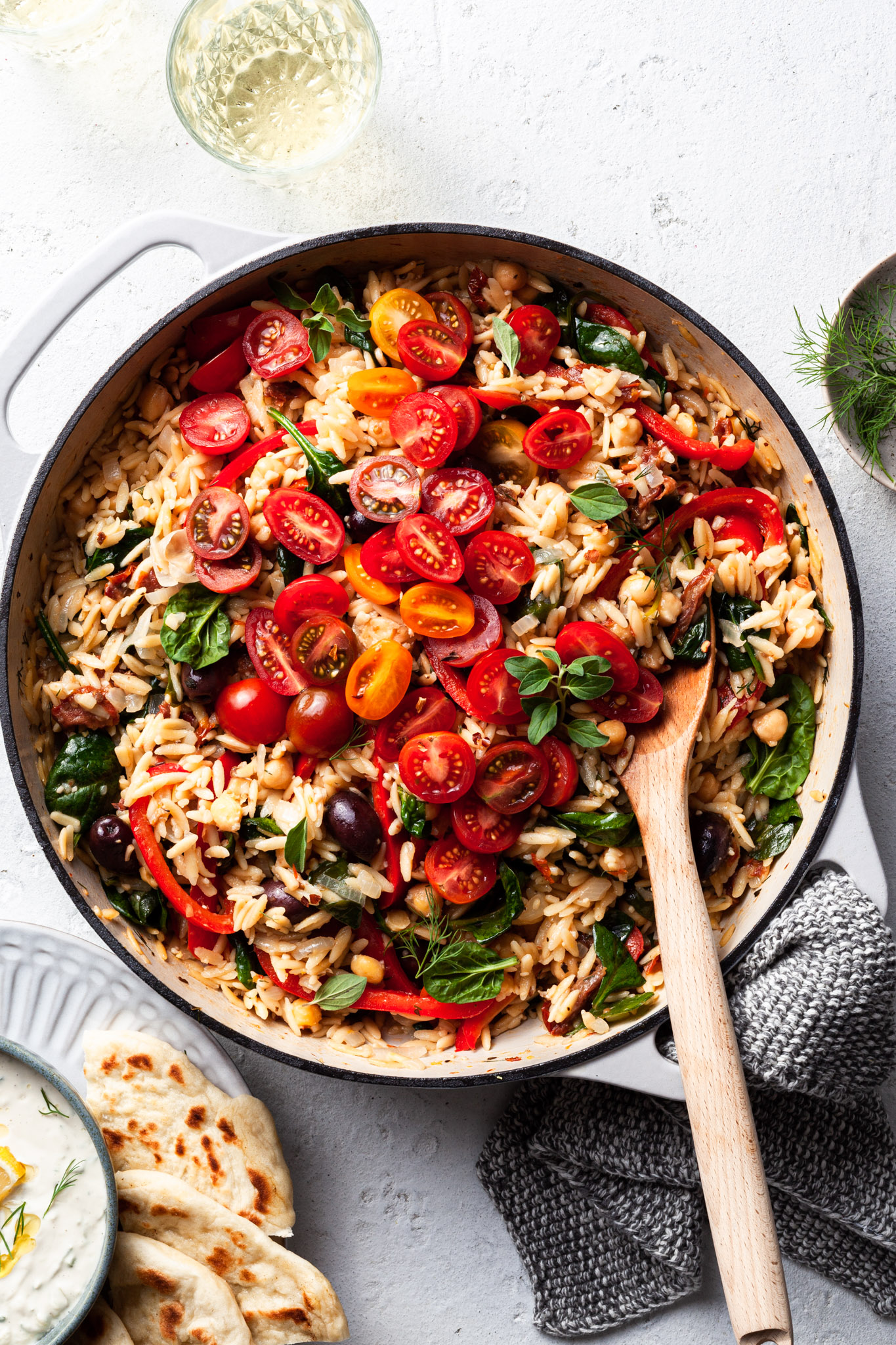 One-Skillet Greek Orzo and Chickpeas